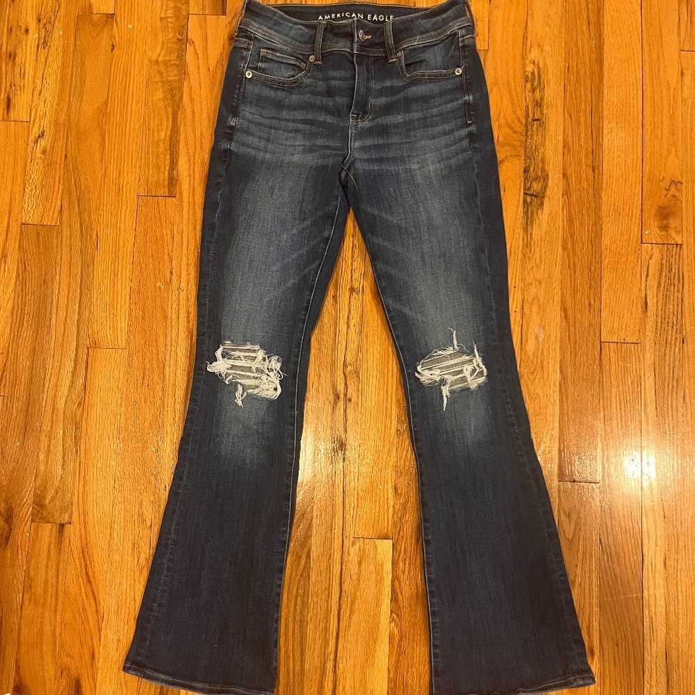 AE Next Level Super High-Waisted Ripped Kickboot Jean